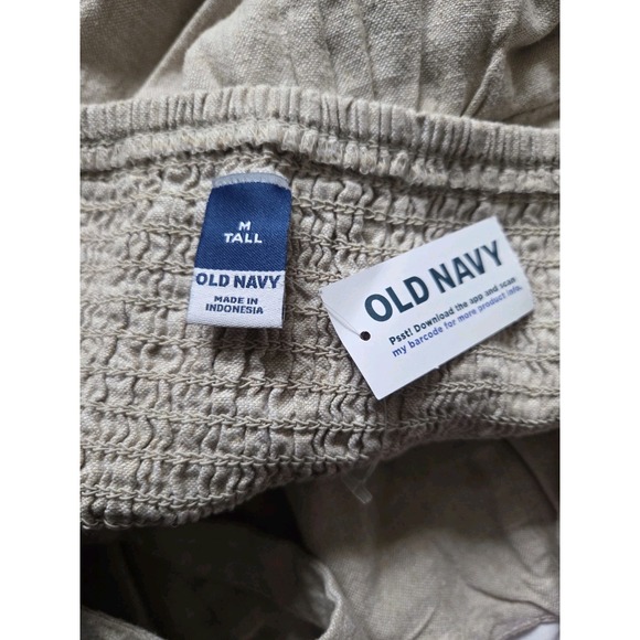 Old Navy Women's Linen Blend Midi Dress Beige Oatmeal A-Line V-Neck M Tall NWT - Picture 4 of 8